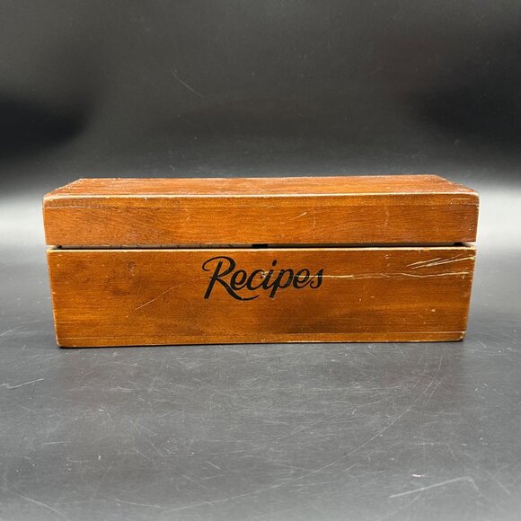 Vintage Wooden Recipe Box Kitchen Storage Hinged Lid 2 Compartments Retro As Is - Picture 2 of 13